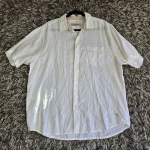Tommy Bahama Mens Large White 100% Linen Short Sleeve Button Front Shirt Marlin
